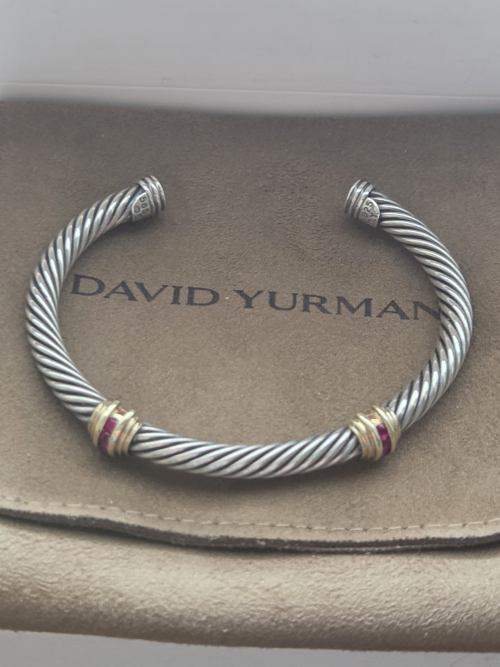 David Yurman Classic Cable Dual Station Ruby & 14K Gold Bracelet